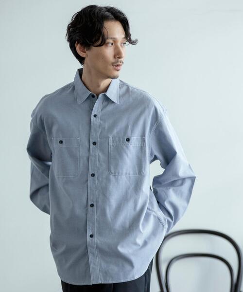 coen（コーエン）の「シャンブレーワークシャツ（シャツ/ブラウス・メンズ・ネイビー/グレー・L/XL/M/S）」の5枚目の写真