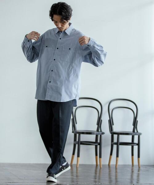 coen（コーエン）の「シャンブレーワークシャツ（シャツ/ブラウス・メンズ・ネイビー/グレー・L/XL/M/S）」の9枚目の写真