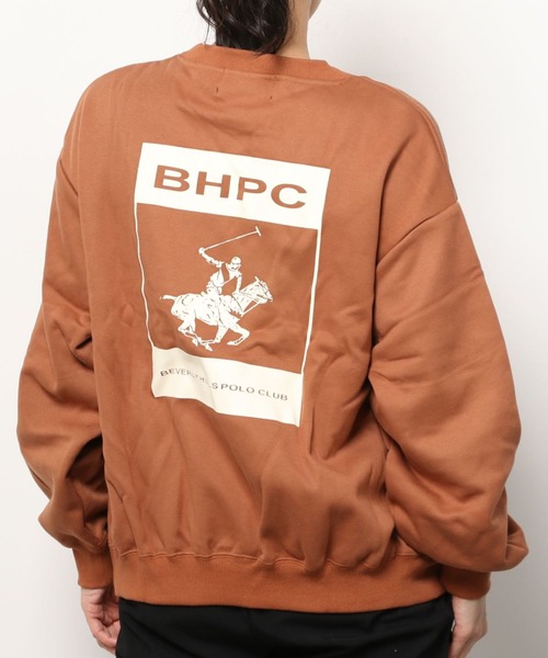 BEVERLY HILLS POLO CLUB(ビバリーヒルズポロクラブ)の「BEVERLY HILLS POLO CLUB ビバリーヒルズポロクラブ 裏起毛バックプリントビッグスウェットトレーナー(スウェット・レディース・アイボリー/オレンジ/チャコール・L/M)」の1枚目の写真