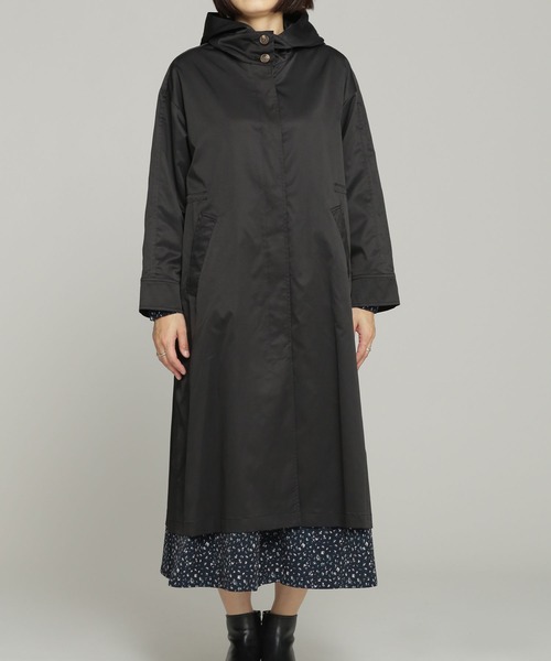 NANO universe（ナノユニバース）の「nanotex フードロングコート（モッズコート・レディース・ブラック/モカ・FREE）」の6枚目の写真