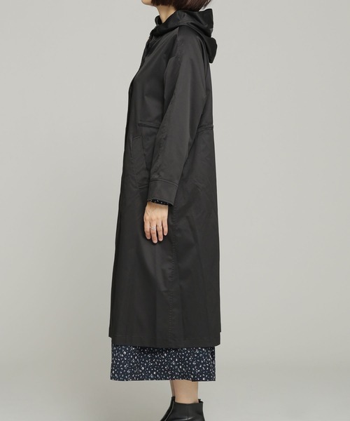NANO universe（ナノユニバース）の「nanotex フードロングコート（モッズコート・レディース・ブラック/モカ・FREE）」の7枚目の写真