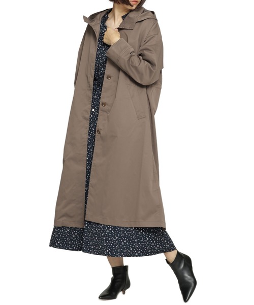 NANO universe（ナノユニバース）の「nanotex フードロングコート（モッズコート・レディース・ブラック/モカ・FREE）」の14枚目の写真