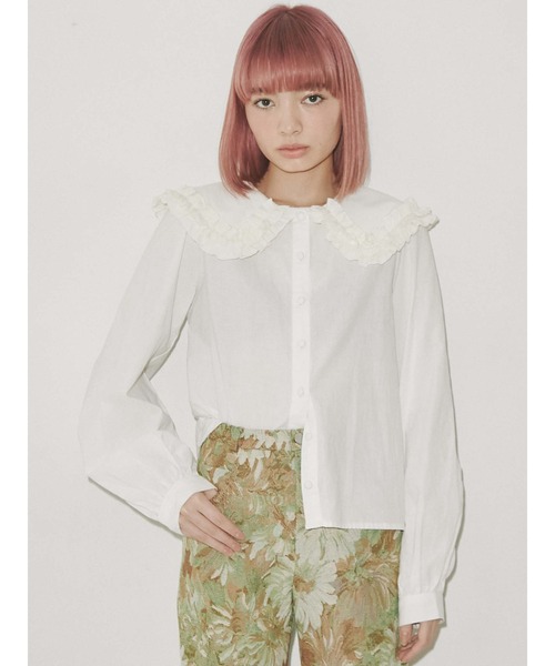 merry jenny（メリージェニー）の「フリルカラーパフスリーブブラウス（シャツ/ブラウス・レディース・オフホワイト/ブラック・FREE）」の4枚目の写真