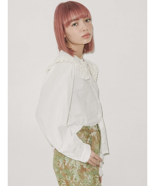 merry jenny（メリージェニー）の「フリルカラーパフスリーブブラウス（シャツ/ブラウス・レディース・オフホワイト/ブラック・FREE）」の5枚目の写真