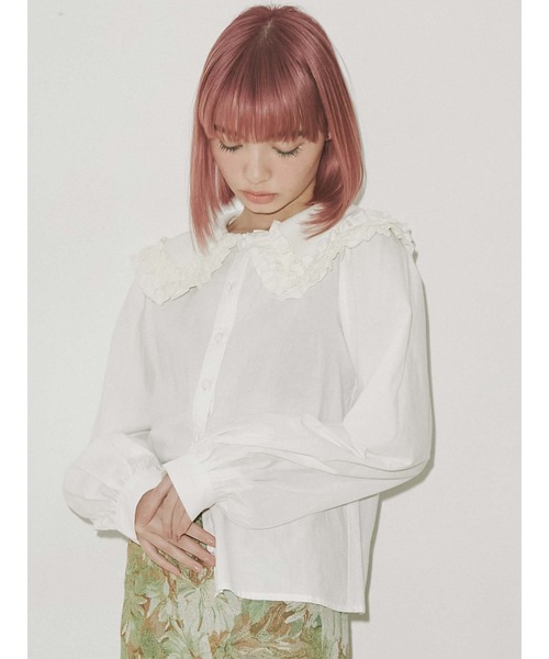 merry jenny（メリージェニー）の「フリルカラーパフスリーブブラウス（シャツ/ブラウス・レディース・オフホワイト/ブラック・FREE）」の6枚目の写真