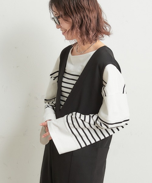 CIAOPANIC TYPY（チャオパニックティピー）の「パネルボーダーカラー刺繍Tee（Tシャツ/カットソー・レディース・ブラック/パープル/ピンク/ブルー/グリーン・ONE SIZE）」の18枚目の写真