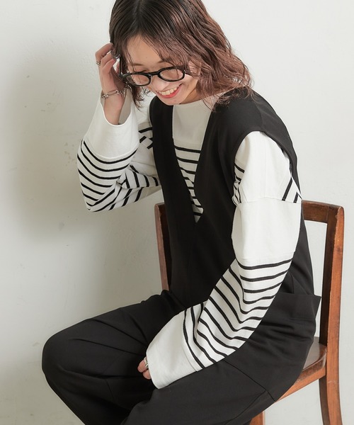 CIAOPANIC TYPY（チャオパニックティピー）の「パネルボーダーカラー刺繍Tee（Tシャツ/カットソー・レディース・ブラック/パープル/ピンク/ブルー/グリーン・ONE SIZE）」の21枚目の写真