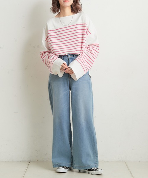 CIAOPANIC TYPY（チャオパニックティピー）の「パネルボーダーカラー刺繍Tee（Tシャツ/カットソー・レディース・ブラック/パープル/ピンク/ブルー/グリーン・ONE SIZE）」の6枚目の写真