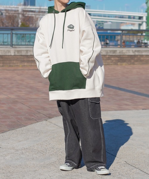 セール】フード配色パーカー(ユニセックス)（パーカー）｜PairPair