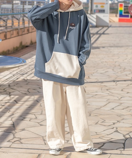 PairPair（ペアペア）の「フード配色パーカー(ユニセックス)（パーカー・レディース・ブラック/アイボリー/グレイッシュブルー・FREE）」の16枚目の写真