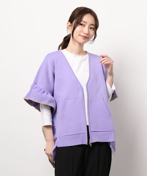 配色フリルシップアップポンチョ