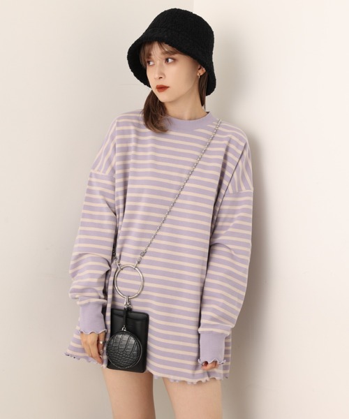 one after another NICE CLAUP(ワンアフターアナザーナイスクラップ)の「ゆるっとメローボーダートップス(Tシャツ/カットソー・レディース・ブラック/ピンク/ブルー/パープル系その他・FREE)」の4枚目の写真