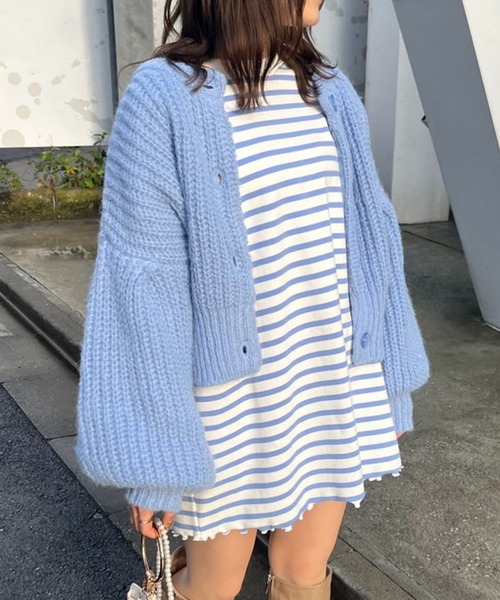 one after another NICE CLAUP(ワンアフターアナザーナイスクラップ)の「ゆるっとメローボーダートップス(Tシャツ/カットソー・レディース・ブラック/ピンク/ブルー/パープル系その他・FREE)」の1枚目の写真