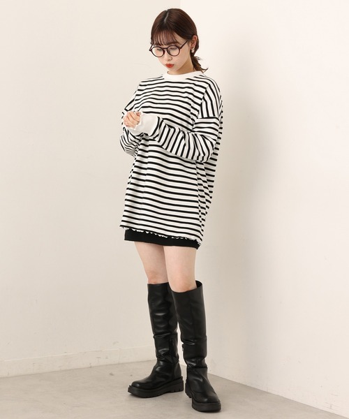 one after another NICE CLAUP(ワンアフターアナザーナイスクラップ)の「ゆるっとメローボーダートップス(Tシャツ/カットソー・レディース・ブラック/ピンク/ブルー/パープル系その他・FREE)」の7枚目の写真