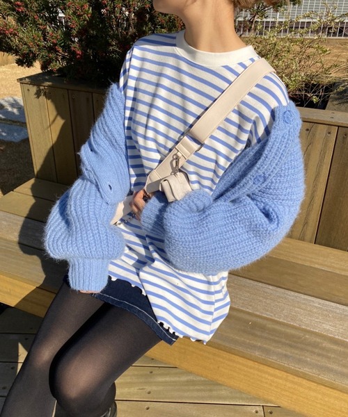 one after another NICE CLAUP(ワンアフターアナザーナイスクラップ)の「ゆるっとメローボーダートップス(Tシャツ/カットソー・レディース・ブラック/ピンク/ブルー/パープル系その他・FREE)」の22枚目の写真