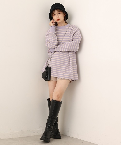one after another NICE CLAUP(ワンアフターアナザーナイスクラップ)の「ゆるっとメローボーダートップス(Tシャツ/カットソー・レディース・ブラック/ピンク/ブルー/パープル系その他・FREE)」の12枚目の写真
