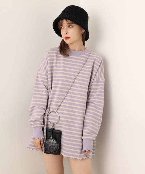 one after another NICE CLAUP(ワンアフターアナザーナイスクラップ)の「ゆるっとメローボーダートップス(Tシャツ/カットソー・レディース・ブラック/ピンク/ブルー/パープル系その他・FREE)」の6枚目の写真