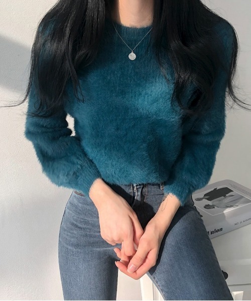 SONA（ソナ）の「[BELLIDE MADE] シンプルシャギーニット（Tシャツ/カットソー・レディース・アイボリー/ブラック/ライトグリーン/スカイブルー/ブルーグリーン/パープル/イエロー/ピンク/ライトピンク・FREE）」の5枚目の写真