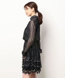 LA5556 新品タグ付き マイケルコース 長袖 シアーワンピース ブラックXS MICHAEL KORS(マイケルコース)の「ハイネック レースドレス