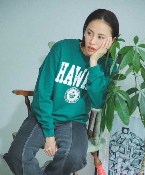 GOOD ROCK SPEED(グッドロックスピード)の「(GOOD ROCK SPEED)別注カレッジスエット(スウェット・レディース・グレー/グリーン・FREE)」の1枚目の写真