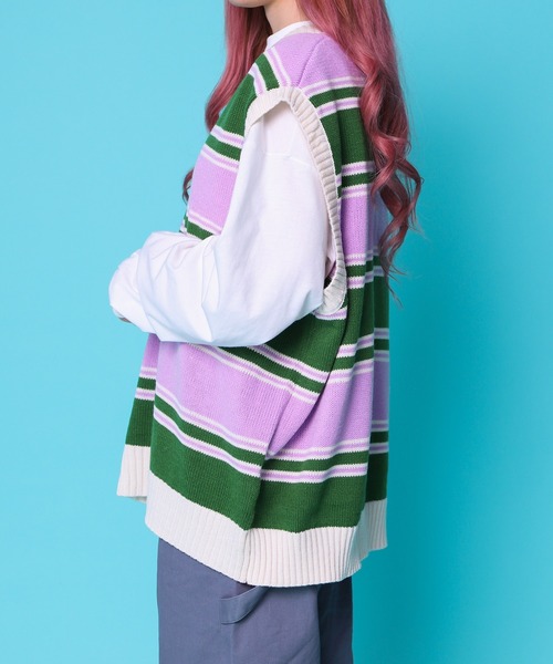 PairPair（ペアペア）の「アソート柄ニットベスト(ユニセックス)（ベスト・レディース・ブラック/アイボリー/グリーン系/パープル系・FREE）」の16枚目の写真