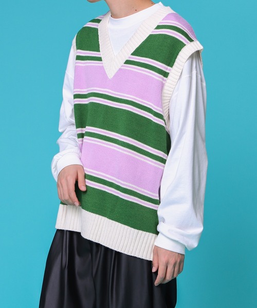 PairPair（ペアペア）の「アソート柄ニットベスト(ユニセックス)（ベスト・レディース・ブラック/アイボリー/グリーン系/パープル系・FREE）」の17枚目の写真