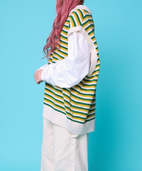 PairPair（ペアペア）の「アソート柄ニットベスト(ユニセックス)（ベスト・レディース・ブラック/アイボリー/グリーン系/パープル系・FREE）」の6枚目の写真