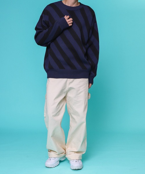 PairPair（ペアペア）の「バイヤスボーダーニット(ユニセックス)（ニット/セーター・レディース・ブラック/ブルー・FREE）」の6枚目の写真