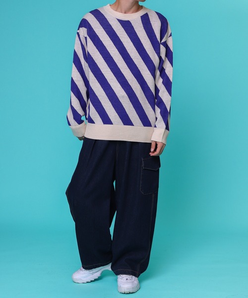 PairPair（ペアペア）の「バイヤスボーダーニット(ユニセックス)（ニット/セーター・レディース・ブラック/ブルー・FREE）」の13枚目の写真