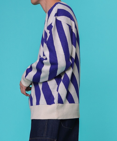 PairPair（ペアペア）の「バイヤスボーダーニット(ユニセックス)（ニット/セーター・レディース・ブラック/ブルー・FREE）」の15枚目の写真