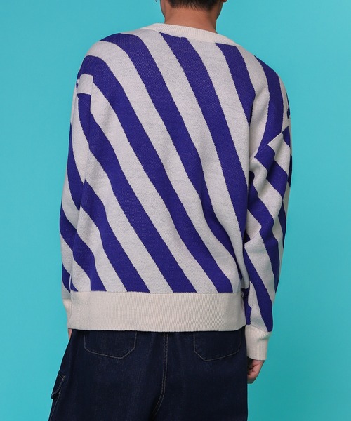 PairPair（ペアペア）の「バイヤスボーダーニット(ユニセックス)（ニット/セーター・レディース・ブラック/ブルー・FREE）」の16枚目の写真