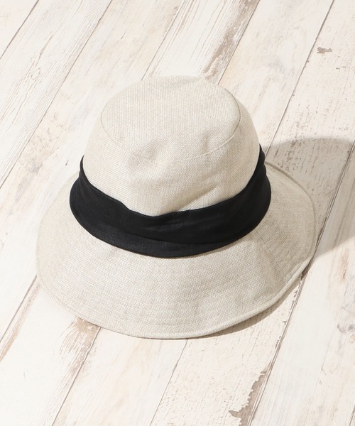 ikka（イッカ）の「疑麻ツバ広ハット（ハット・レディース・オフホワイト/ネイビー/キャメル・FREE）」の2枚目の写真