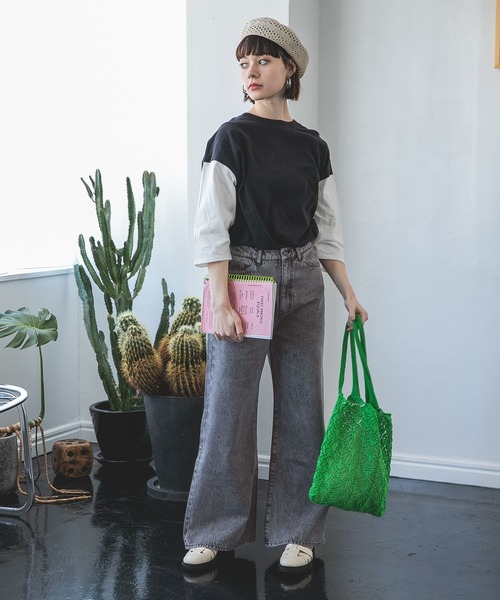 JEANASIS(ジーナシス)の「サスティナブルバイカラーUSED7STEE/277842(Tシャツ/カットソー・レディース・ホワイト/ブラック・FREE)」の9枚目の写真