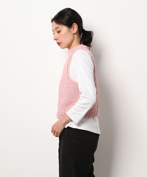 MIRSTORES（ミアストアズ）の「MIRSTORES | コットンベスト WOMEN（ベスト・レディース・ピンク/アイボリー・SMALL）」の3枚目の写真