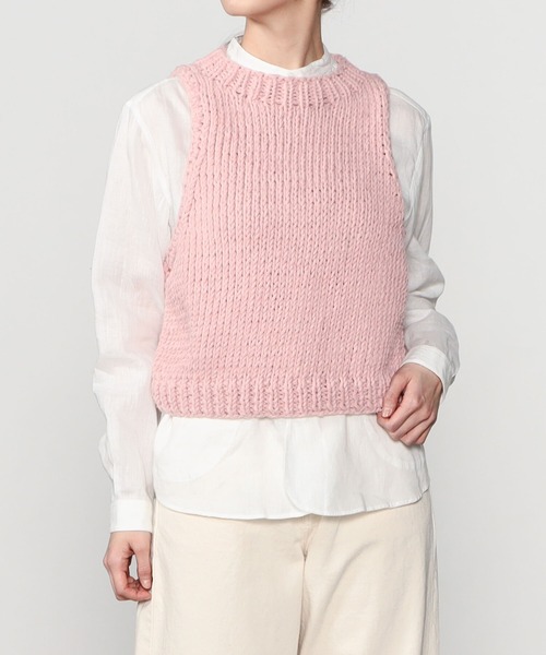 MIRSTORES（ミアストアズ）の「MIRSTORES | コットンベスト WOMEN（ベスト・レディース・ピンク/アイボリー・SMALL）」の2枚目の写真