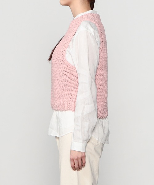 MIRSTORES（ミアストアズ）の「MIRSTORES | コットンベスト WOMEN（ベスト・レディース・ピンク/アイボリー・SMALL）」の13枚目の写真