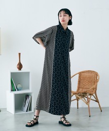 ヴィンテージフラワー柄パイピングシャツワンピース