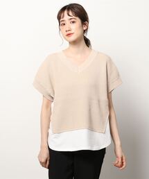 Munich | Munich（ミューニック）片畦編みニット×カットソードッキングトップス/MN221K23(Tシャツ/カットソー)