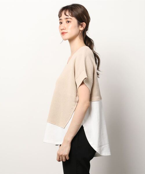 Munich(ミューニック)の「Munich(ミューニック)片畦編みニット×カットソードッキングトップス/MN221K23(Tシャツ/カットソー・レディース・ベージュ/ピンク・FREE)」の4枚目の写真