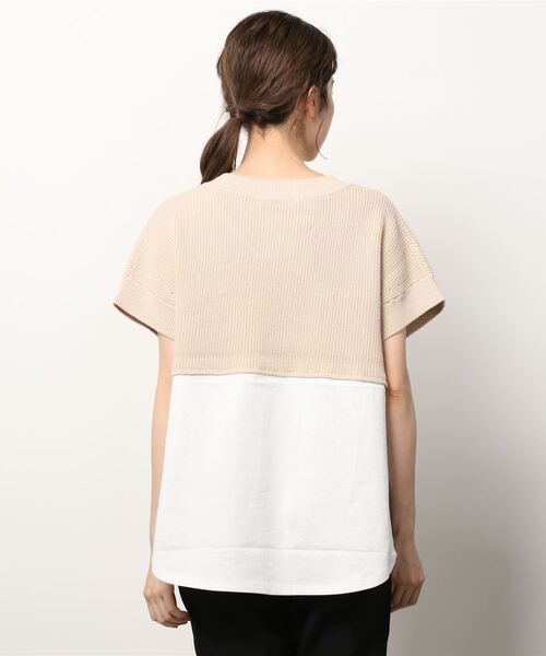 Munich(ミューニック)の「Munich(ミューニック)片畦編みニット×カットソードッキングトップス/MN221K23(Tシャツ/カットソー・レディース・ベージュ/ピンク・FREE)」の3枚目の写真