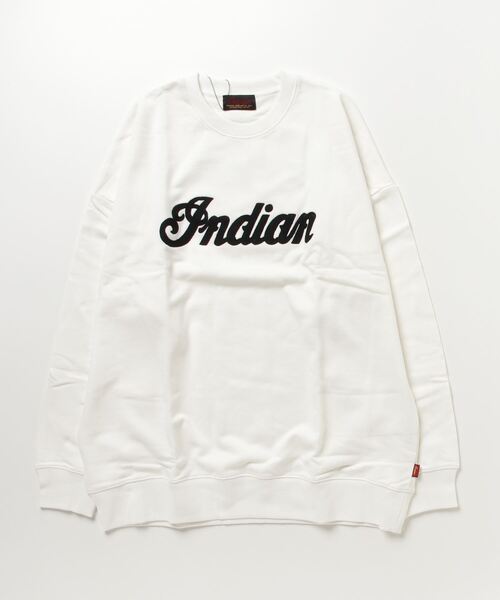 INDIAN(インディアン)の「【INDIAN】刺繍+発砲プリント オーバーサイズトレーナー(スウェット・メンズ・ブラック/グレイッシュベージュ/オフホワイト/グリーン・LARGE/MEDIUM/X-LARGE)」の1枚目の写真