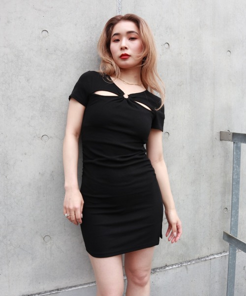 FIG&VIPER（フィグアンドバイパー）の「ハーフバーベルBodyconOP（ワンピース・レディース・ブラック/ベージュ/ピンク・FREE）」の9枚目の写真