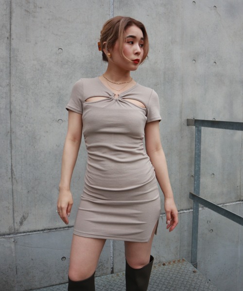 FIG&VIPER（フィグアンドバイパー）の「ハーフバーベルBodyconOP（ワンピース・レディース・ブラック/ベージュ/ピンク・FREE）」の10枚目の写真