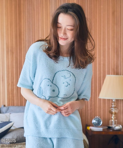 PEANUTS(ピーナッツ)の「【PEANUTS/ピーナッツ】もちふわsleepソフトエアニット半袖トップスルームウェア◆別注◆上下別売り(ルームウェア/パジャマ・レディース・ピンク/オフホワイト/チャコールグレー/ライトグリーン/グレー/アイボリー/ベビーピンク・LL/L/3L/M)」の5枚目の写真
