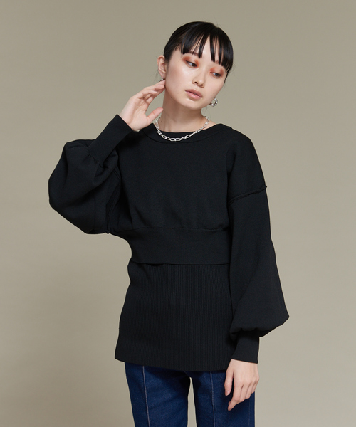 NOMINE（ノミネ）の「【前後着用可】2WAYセパレートレイヤード風プルオーバーカーディガン（カーディガン/ボレロ・レディース・ブラック/レッド/グリーン/グレイッシュベージュ・フリー）」の2枚目の写真