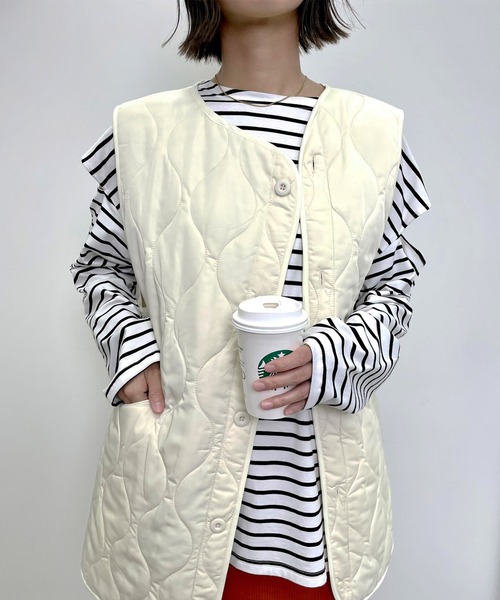 MLI'A（エムリア）の「キルティングベスト（ベスト・レディース・ブラック/カーキ/ピンク/アイボリー・M）」の2枚目の写真