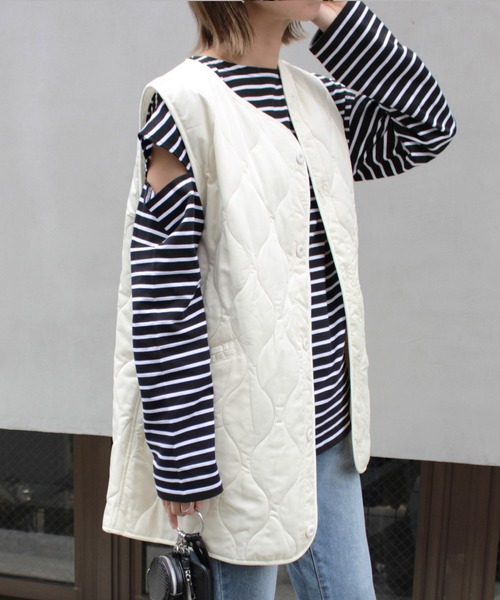 MLI'A（エムリア）の「キルティングベスト（ベスト・レディース・ブラック/カーキ/ピンク/アイボリー・M）」の6枚目の写真