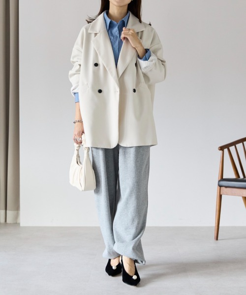 未使用Drawer 2024オーガンテーラードジャケット セットアップ／手洗い可】ポイントカラーテーラードジャケット