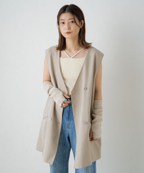 Kastane（カスタネ）の「【2022AWアイテム】配色ステッチアームウォーマー（アームカバー・レディース・ベージュ/グレー/アイボリー・FREE）」の8枚目の写真