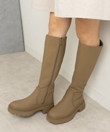 マットトラックソールファスナーレスロングブーツ